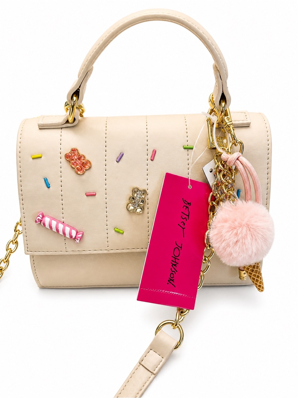 Betsey Johnson Cream Mini Crossbody with gummy bears & ice cream charm